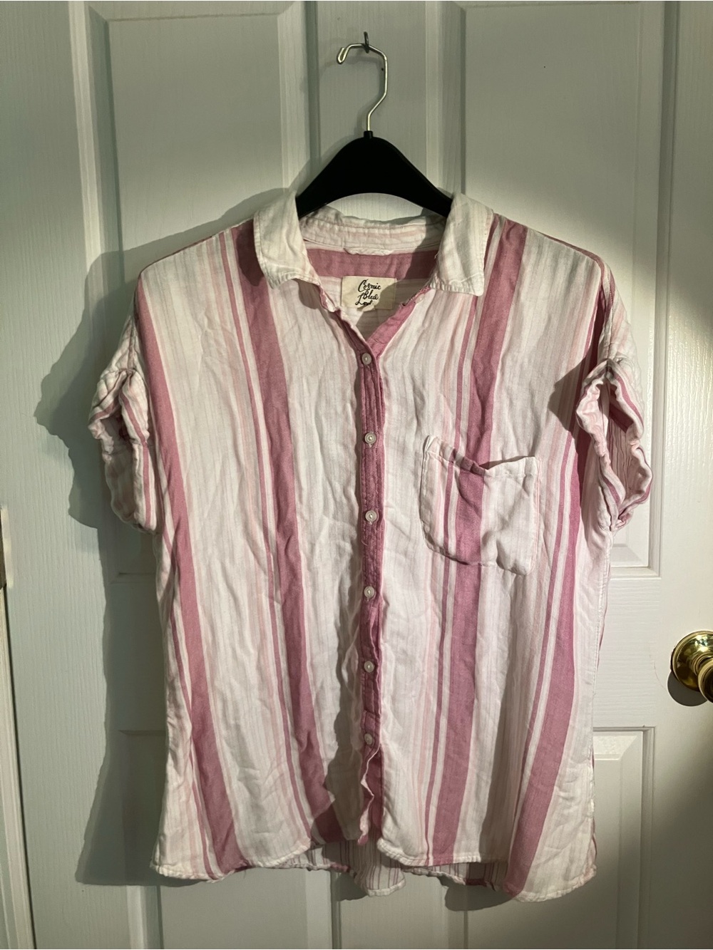 Casual Pink Striped Vintage Button-Up Shirt